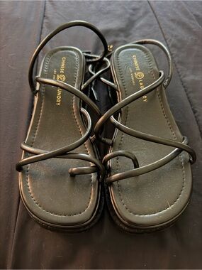 Chinese Laundry Black Strappy Square Toe Sandals Size 10 Y2K Minimalist 8.5